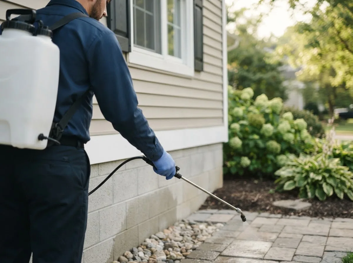 Pest control technician inspecting a home in Yellow Springs, OH